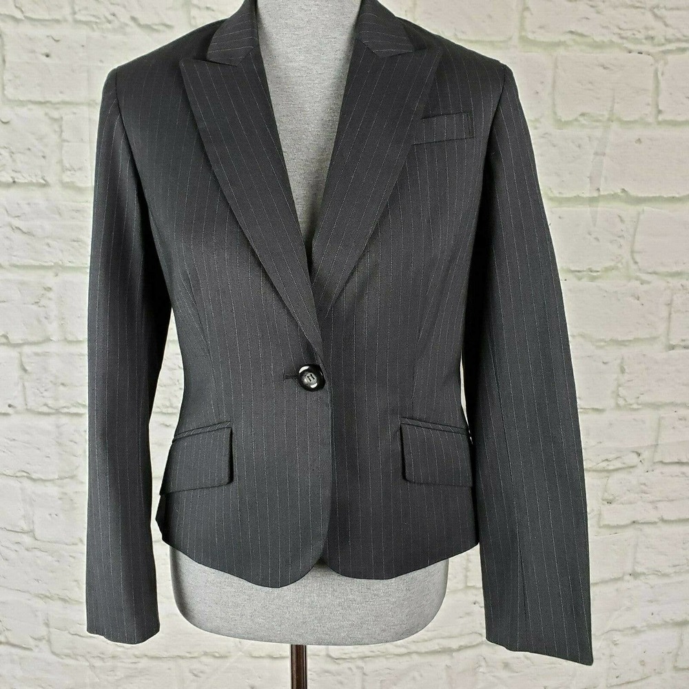 Evan-Picone Blazer Size 6P Charcoal & Teal Stripe